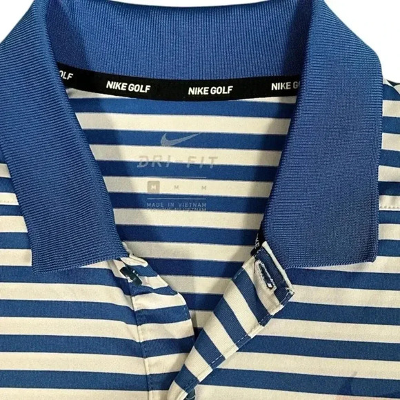 Nike Golf Dri-Fit Polo Size Medium Blue and White Striped Great Condition Used - Picture 6 of 9